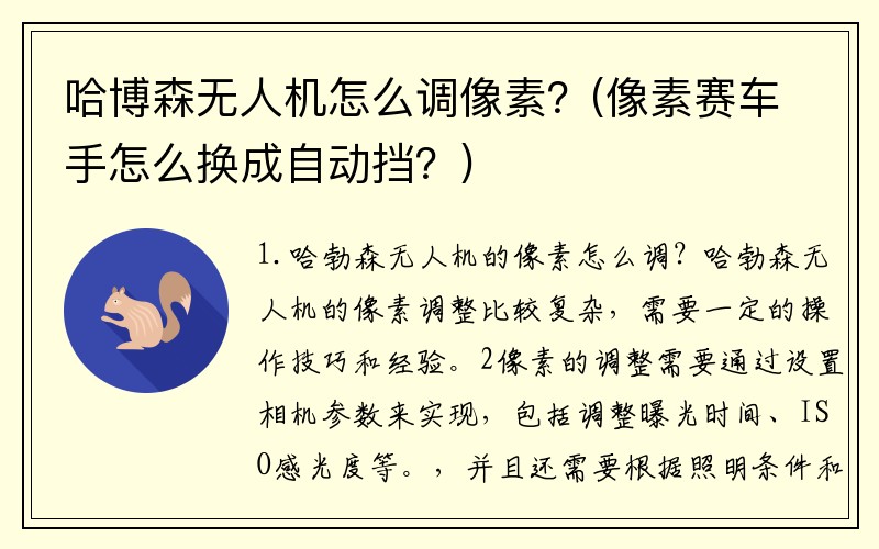 哈博森无人机怎么调像素？(像素赛车手怎么换成自动挡？)